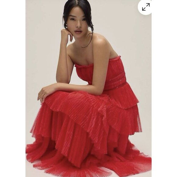 NWT Anthropologie Hutch Evie Strapless Tiered Maxi Dress Size 10 - Picture 2 of 9